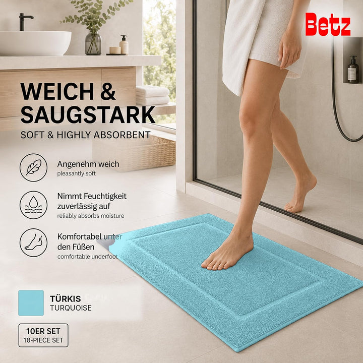 Betz Badvorleger Premium 10 Stück 50×70 cm – Badematte aus 100% Baumwolle (ca. 650 g/m²), saugstark