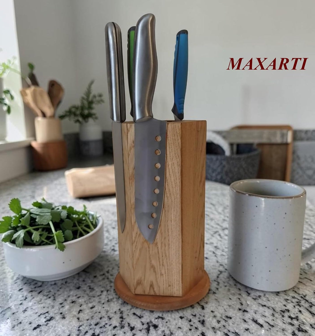 MAXARTI - Magnetischer Messerblock aus Eiche Holz für 12 Messer – ohne Messer, Magnet Messerhalter,
