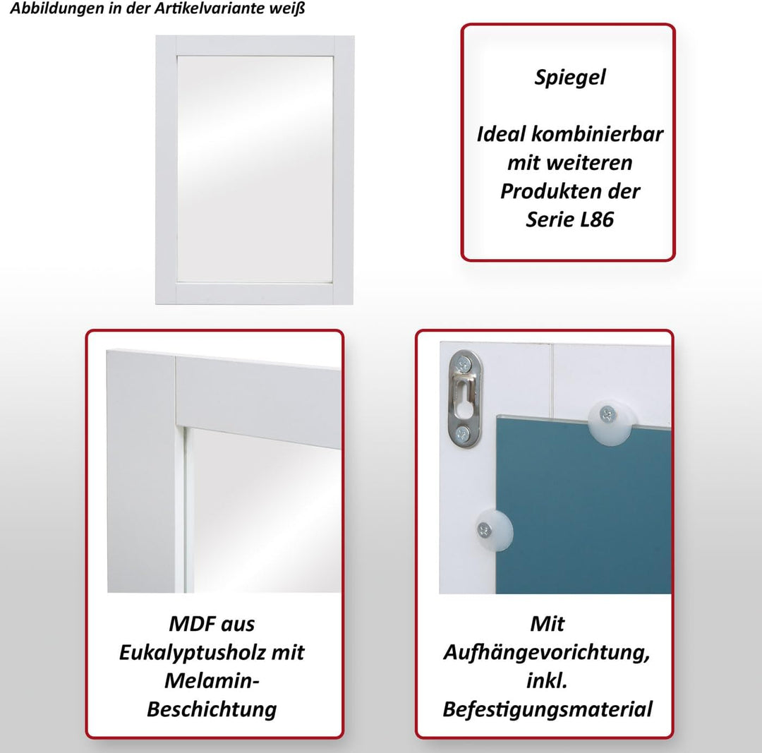 Mendler Wandspiegel HWC-L86, Badezimmer Badspiegel Spiegel Badmöbel, MVG-Zertifiziert 72x52cm - schw
