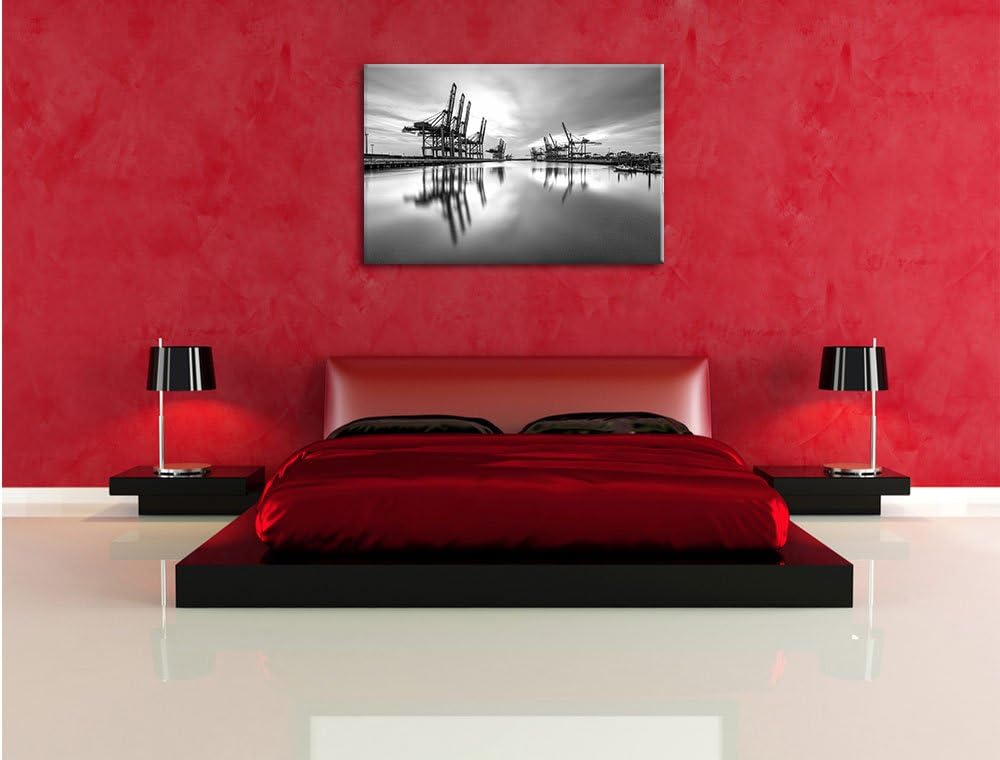 Pixxprint Hafen im Abendschein/Format: 100x70cm / Leinwandbild fertig bespannt Wandbild Kunstdruck,