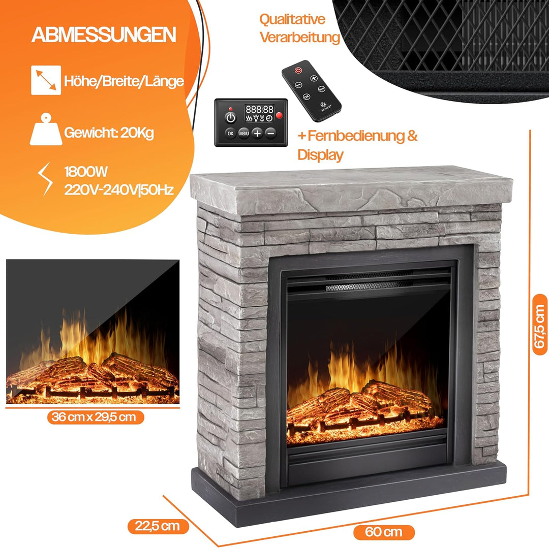 KESSER® Elektrokamin Standkamin - Kamin elektrisch mit LED 3D-Flammeneffekt, Mit Heizung Heizfunktio
