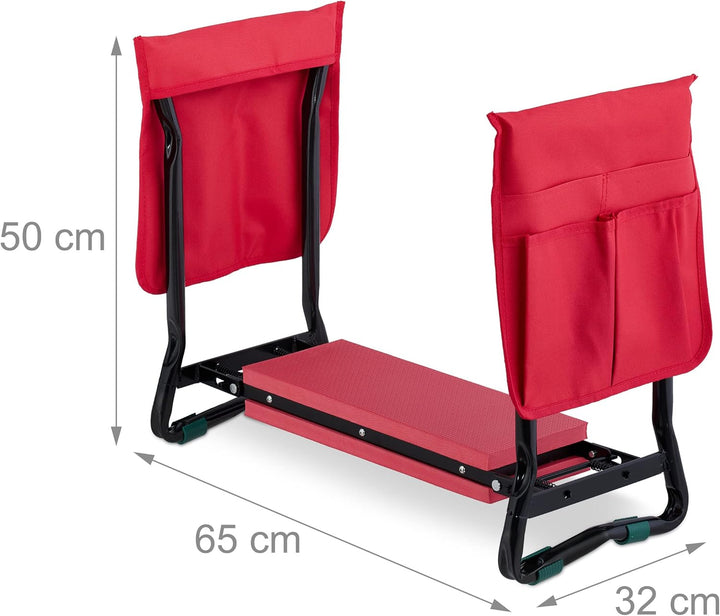 Relaxdays Kniebank mit Taschen, gepolstert, gelenkschonende Kniehilfe, bis 150 kg, klappbar, Gartena