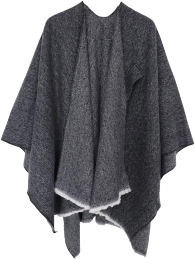 Shmily Girl Poncho Damen Strick Reversibel Cape Decke Elegant Warme Schultertuch Gestrickter Schal M