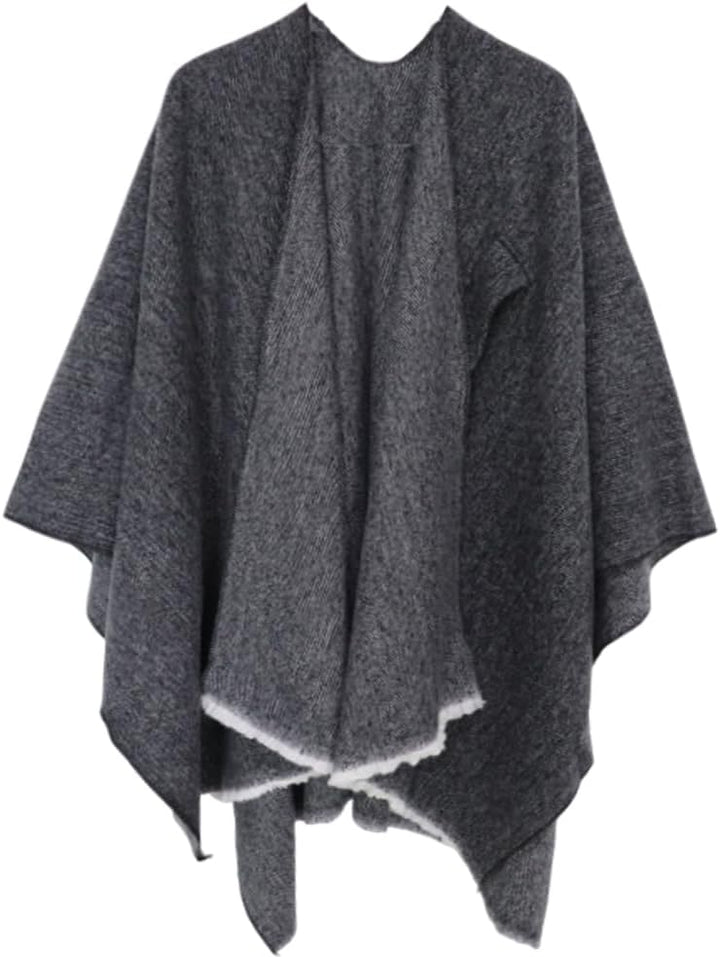 Shmily Girl Poncho Damen Strick Reversibel Cape Decke Elegant Warme Schultertuch Gestrickter Schal M