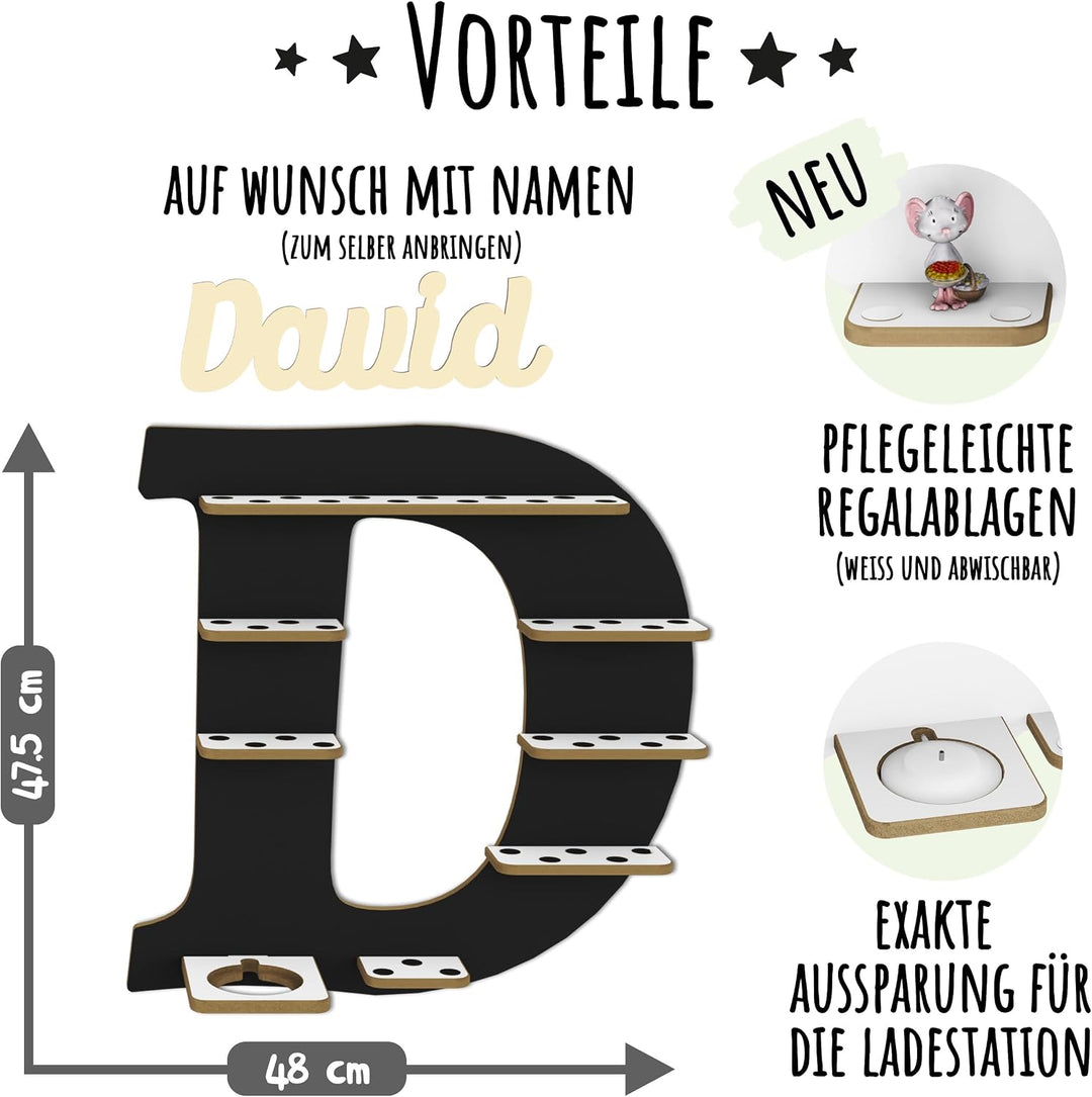 Regal Buchstabe für Toniebox, Wandregal für Tonie Figuren, personalisiert mit Name, Aufbewahrung für