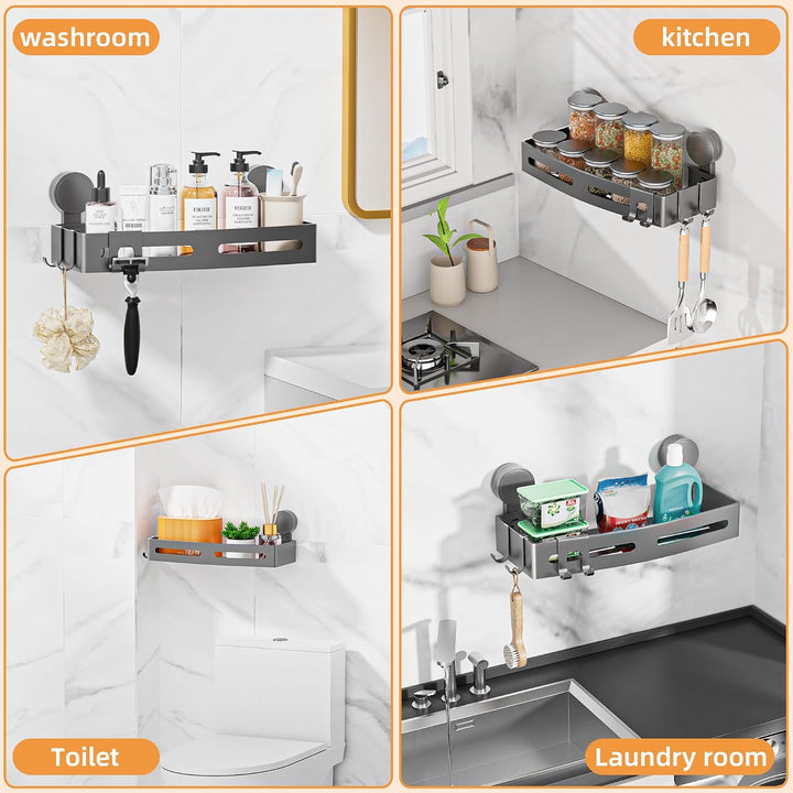 Wisfame Duschablage ohne Bohren, Alu Duschregal Saugnapf Badregal 32cm Grau | Feuchtigkeits Rostfrei