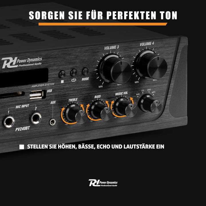 Power Dynamics PV240BT - 4 Kanal Stereo Verstärker Bluetooth, 400 Watt Amplifier Hifi Receiver, Fern