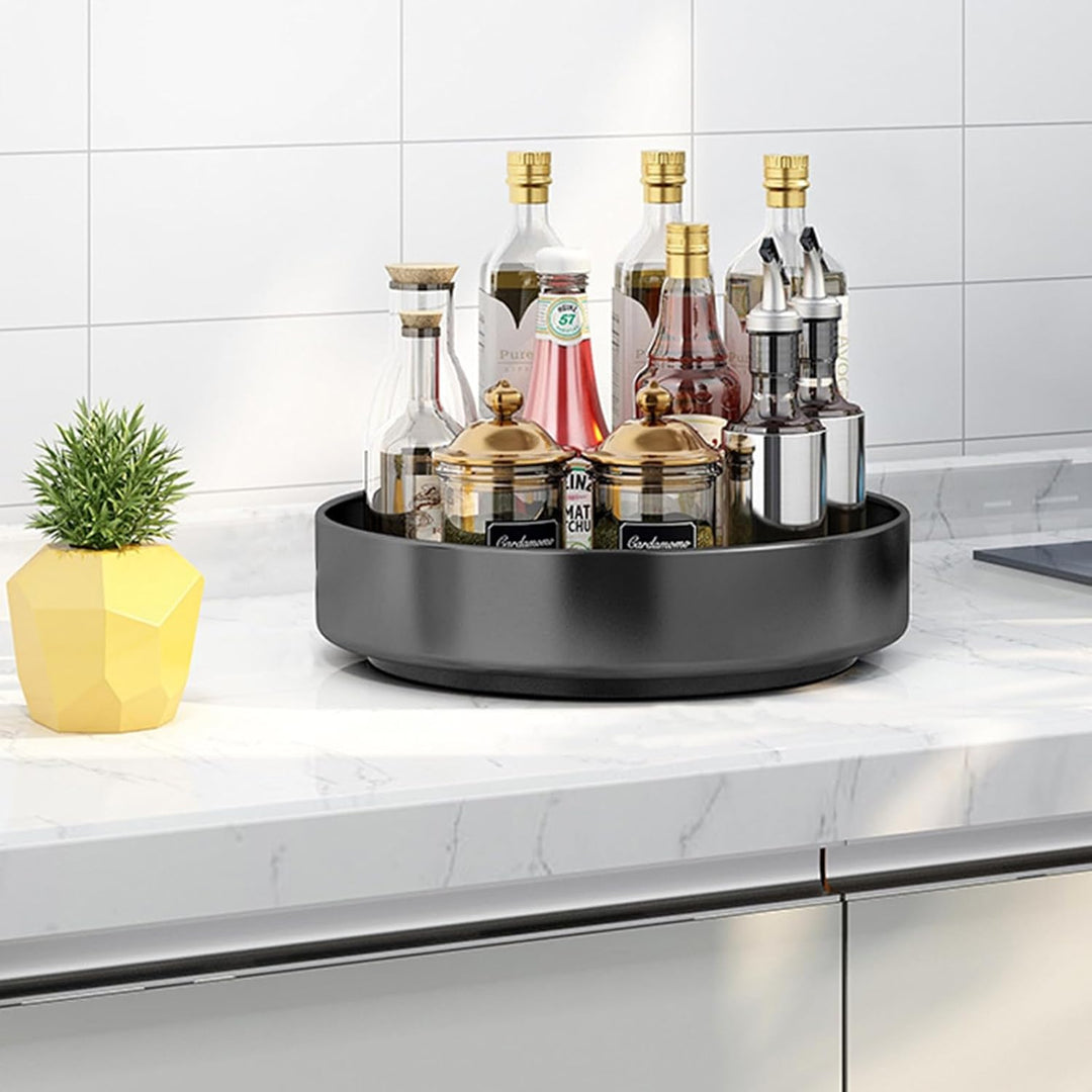 3 Stück 30cm Lazy Susan Drehteller, 360° drehbar Gewürzregal Drehteller Organizer Schwarz Metall, Dr