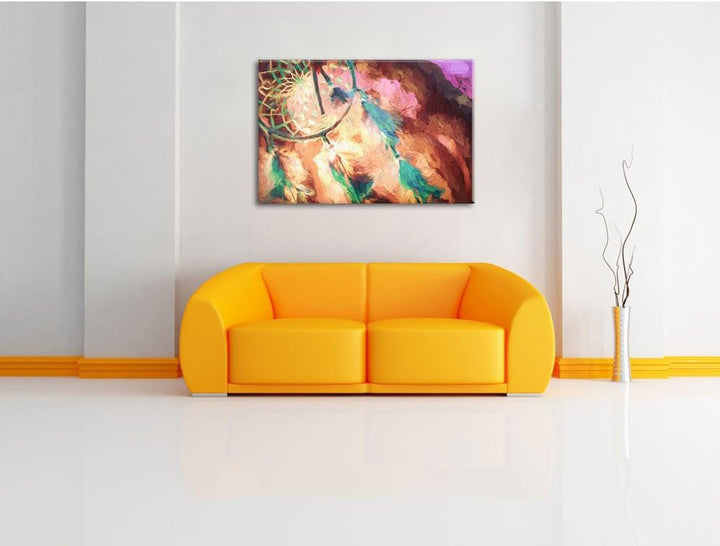 Traumfänger Pinsel Effekt, Format: 100x70 auf Leinwand, XXL riesige Bilder fertig gerahmt mit Keilra