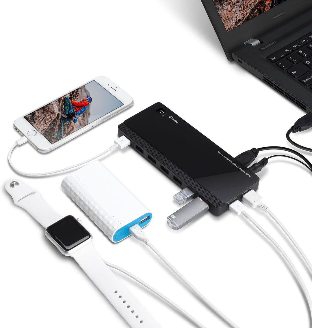 TP-Link UH720 7-Port USB 3.0 HUB + 2 Ladeports (2,4A) für Tablet und Smartphone, inklusive Netzadapt