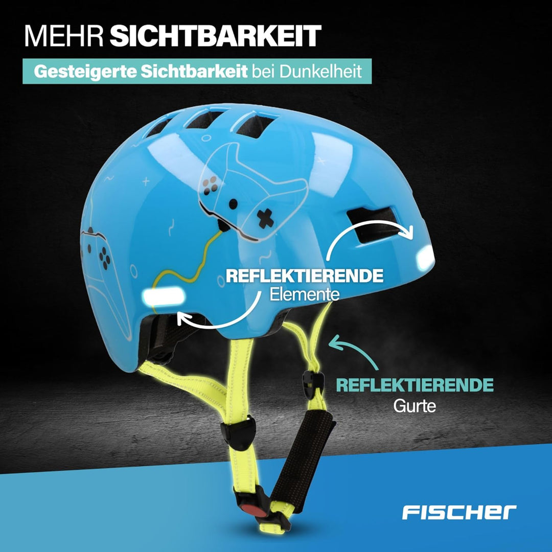 FISCHER BMX Kinder-Helm, Fahrradhelm, Radhelm, Dirt Bike Helm Plus mit integriertem LED-Rücklicht XS