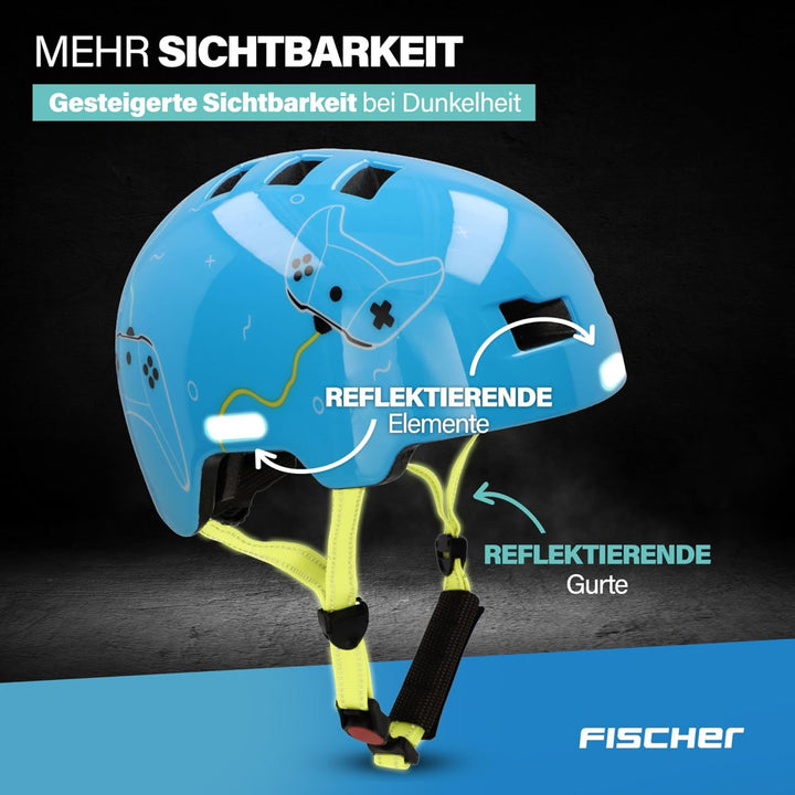 FISCHER BMX Kinder-Helm, Fahrradhelm, Radhelm, Dirt Bike Helm Plus mit integriertem LED-Rücklicht XS