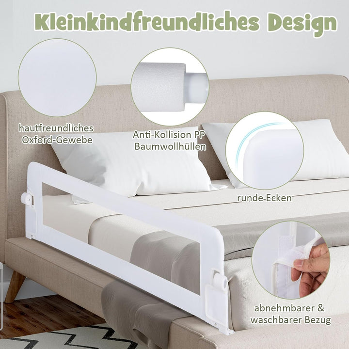 DREAMADE Bettgitter 150/120/105 cm, Kinderbettgitter Schutz, Kinderschutzgitter aus PP & Oxford, Bab