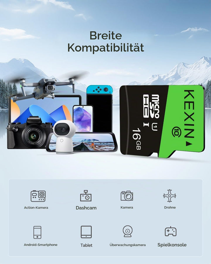 KEXIN SD Karten 16GB Micro SD Karte 10er Pack Speicherkarte Micro SDHC Memory Card TF Karte mit 2 Ad