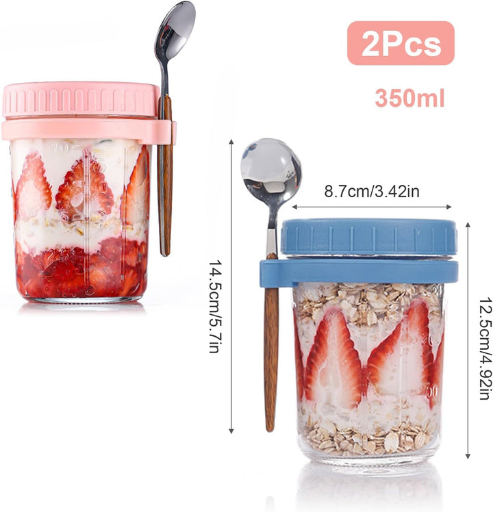 2er Set 400ml Overnight Oats Gläser, Glas Müslibecher to go mit Löffel und Deckel, Overnight Oats Be