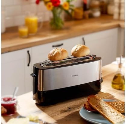 Philips Langschlitztoaster, Edelstahl, Schwarz
