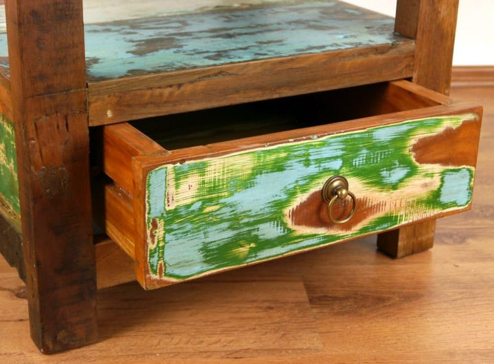 livasia Teakholz Nachtschrank aus Java | Recyceltes buntes Bootsholz | Asiatische Möbel | Designer M