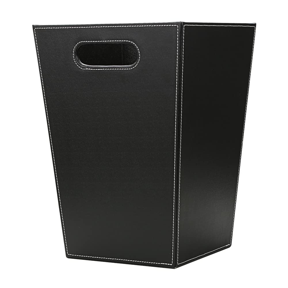 KINGFOM™ Klassisch Leder Papierkorb für Büro/Badezimmer/küche/Schlafzimmer (Platz-Schwarz), Platz-Sc