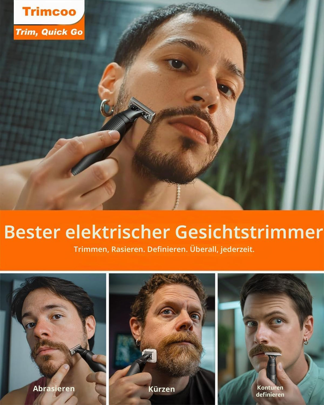 2025 Upgrade Elektrischer Barttrimmer & Rasierer [Schmerzfrei & Sanft] USB-C Schnellladung, Tragbare