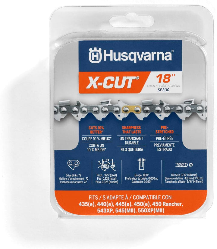 Husqvarna X-Cut SP33G 45,7 cm Kettensägekette, 825,5 cm Teilung, 127 cm Gauge, 72 Treibglieder, vorg
