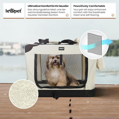 Leopet® Hundebox - Faltbar, Grosse/Kleine Hunde, Stoff, mit Napf, für Zuhause, Auto - Transportbox,