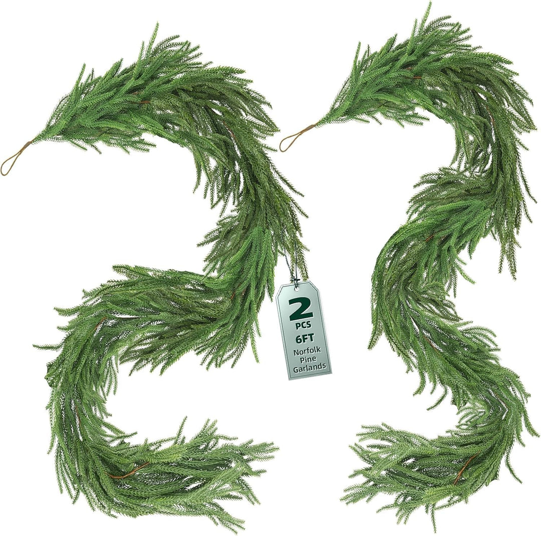 Laelfe 2 Stück Weihnachtliche Norfolk Kieferngirlande, 183 cm | Real Touch PE Norfolk Pine Girlande,