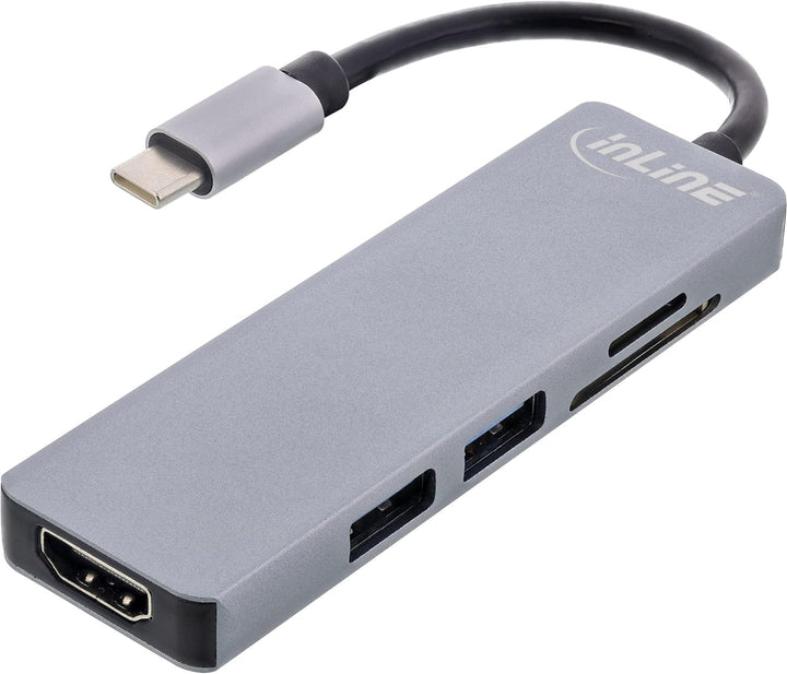 InLine® Multifunktions-Hub USB 3.2 Gen.1, 2X USB-A 5Gb/s + HDMI 4K/30Hz + Cardreader, Aluminium, gra