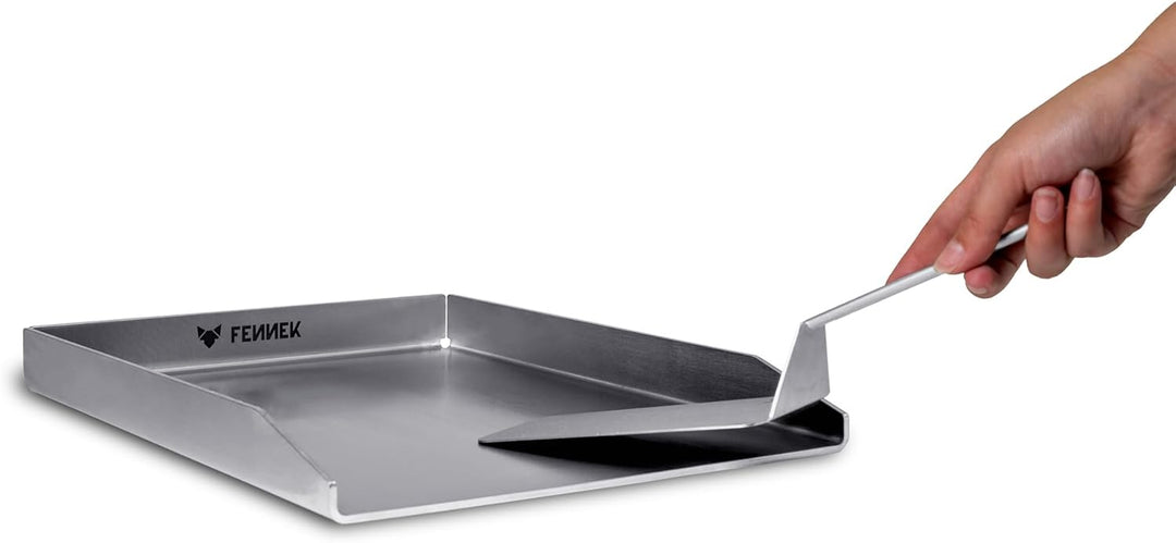 FENNEK Plancha 40 x 30 cm Teppanyaki Grillplatte ohne Vorderkante | 4,0 mm Edelstahl | Ideal für Bur