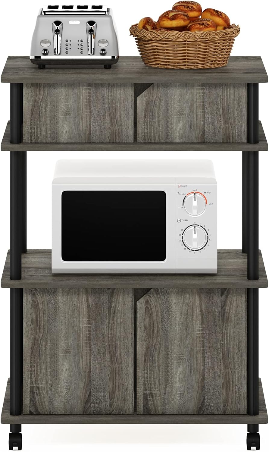 Furinno Turn-N-Tube Küchen-Aufbewahrungswagen mit Schrank, Französische Eiche Grau/Schwarz Französis