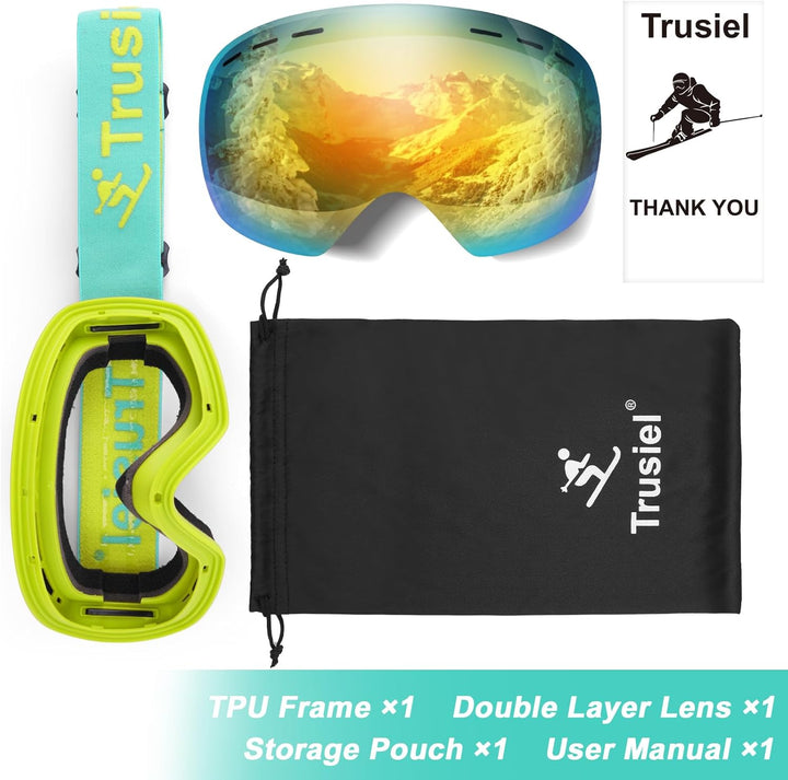 Trusiel Skibrille, Skibrille Damen Herren Anti-Fog Ski brille OTG, Skibrille für Brillenträger, 400