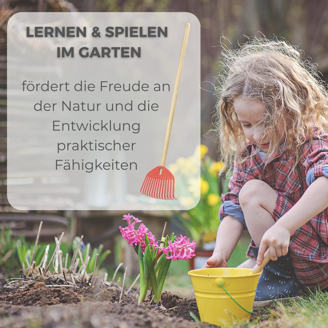 2 STK. Rot Kinderrechen 70cm – Mini-Gartenrechen mit Holzgriff, Rechen/Kleinbesen für Kinder, perfek