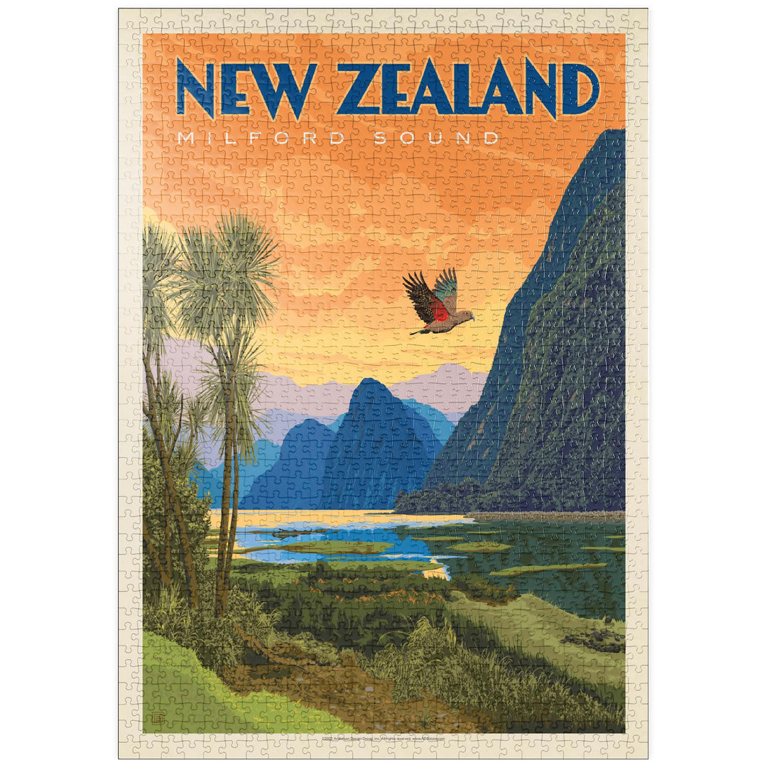 Neuseeland: Milford Sound, Vintage Poster - Premium 1000 Teile Puzzle - MyPuzzle Sonderkollektion vo