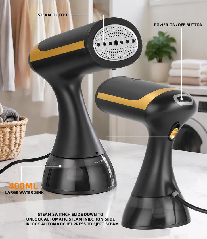 Tragbarer Dampfglätter Reise 15s Schnellaufheizend, 1500W 25g/min Hand-Dampfbügeleisen Kompakt, Leic