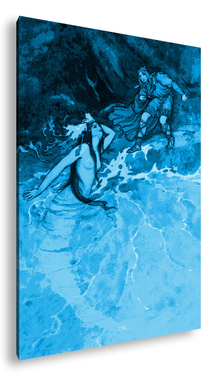 deyoli Zeichnung einer Meerjungfrau Begegnung Format: 80x60 Effekt: Monocrome Blau als Leinwand, Mot