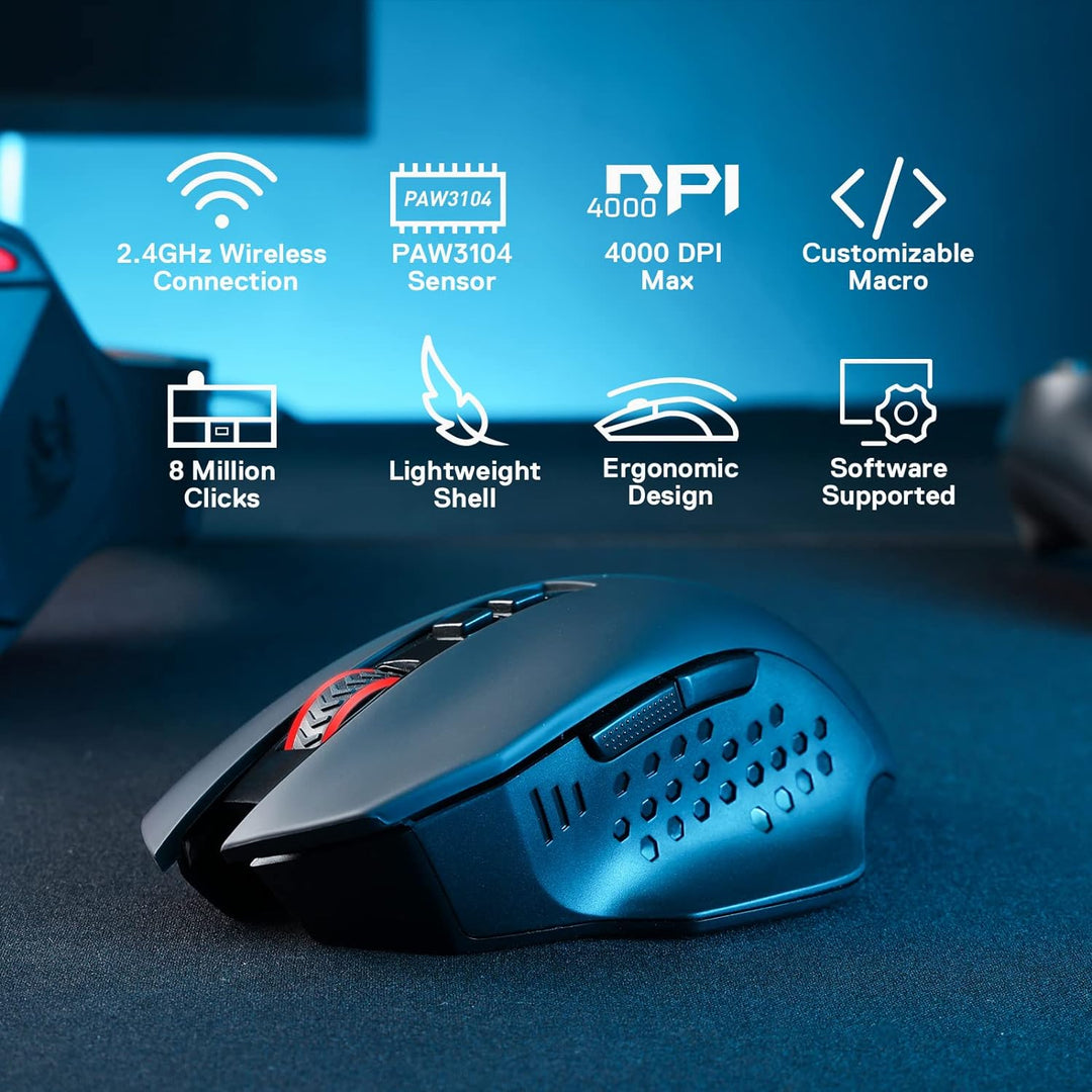 Redragon M656 Gainer Kabellose Gaming Maus, 4000 DPI, 2.4Ghz Gamer Maus, Wiederaufladbare Gaming-Mau