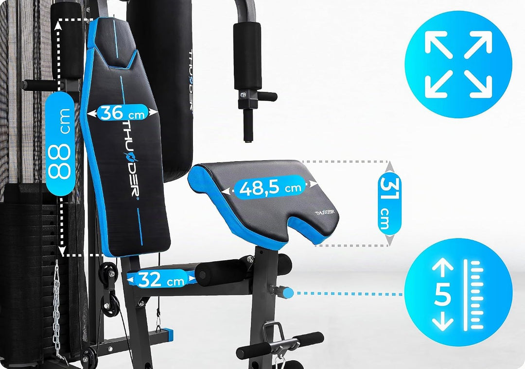 THUNDER Multifunktionale Kraftstation Home Gym Fitnessstation mit Kabelzug &amp; Muskelaufbau Training P
