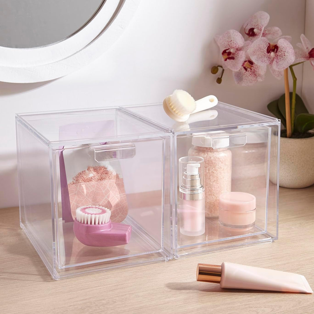 STORi Audrey Stapelbare Kosmetik-Organizer Schubladen 16,5 cm hoch | Set mit 2 Stück transparent, 6-