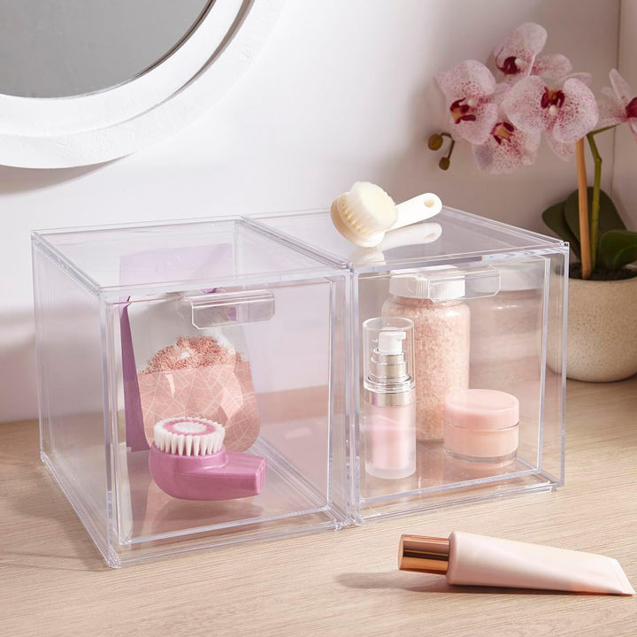 STORi Audrey Stapelbare Kosmetik-Organizer Schubladen 16,5 cm hoch | Set mit 2 Stück transparent, 6-