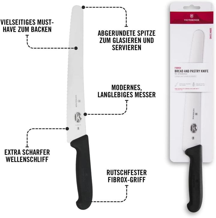 Victorinox Fibrox Konditorsäge mit Wellenschliff, Langes Küchenmesser für Kuchen und Backwaren, 26 c