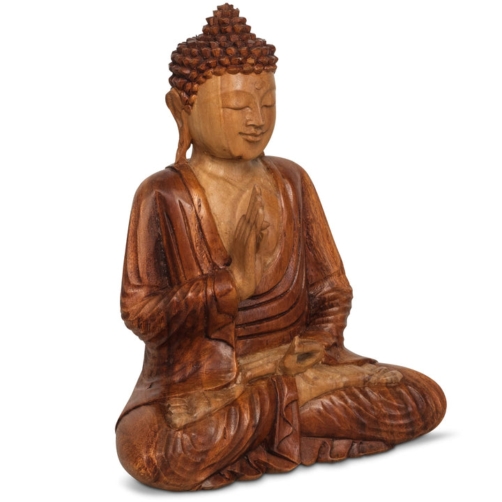 livasia Buddha, Buddhismus Statue, Skulptur aus Holz, Dekofigur (Buddha 30cm 1 Hand Oben), Buddha 30