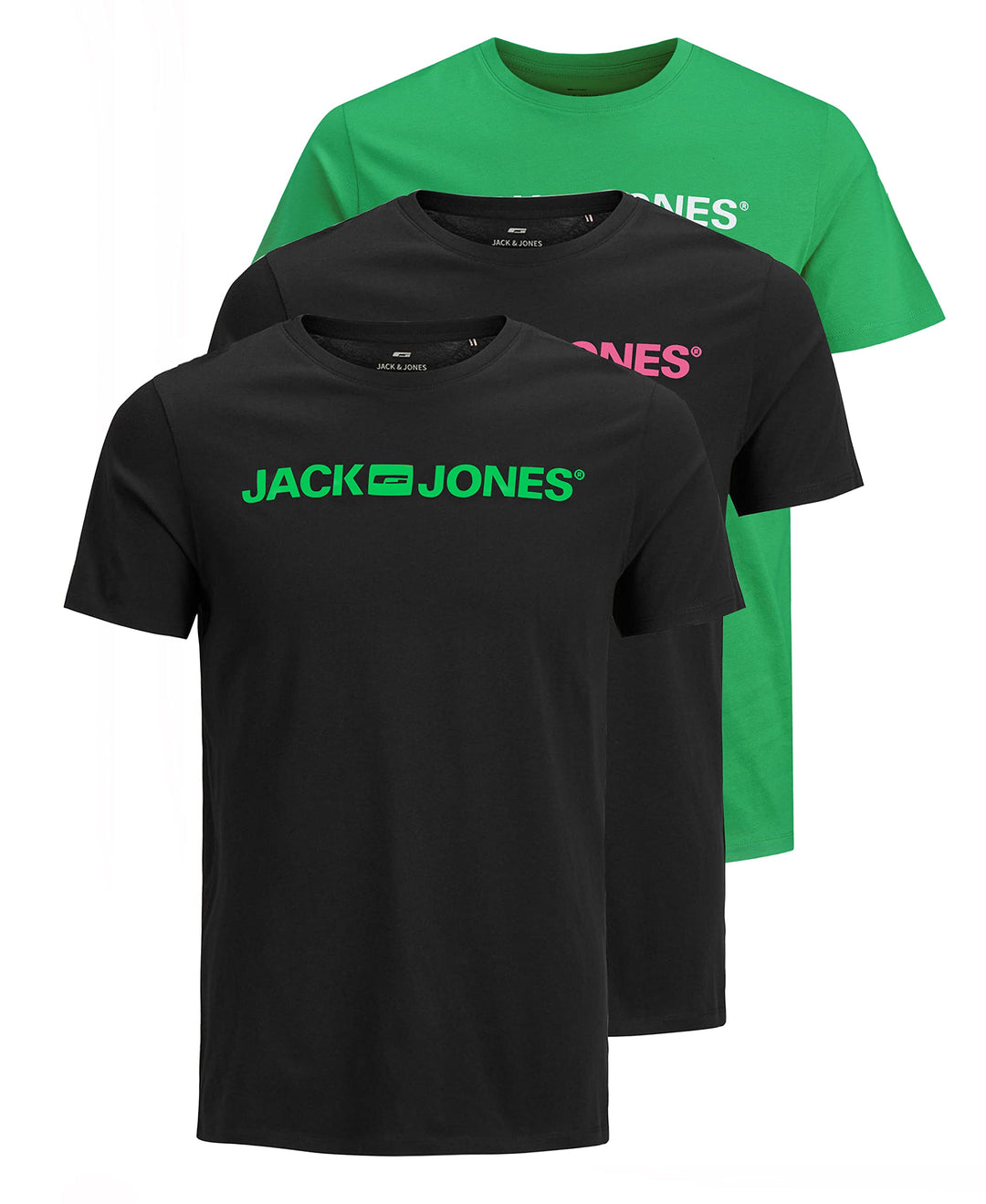 JACK & JONES Herren Jjecorp Logo Tee Ss Crew Neck T-Shirt (2er Pack) XS 3er Pack (2x Schwarz, 1x Grü