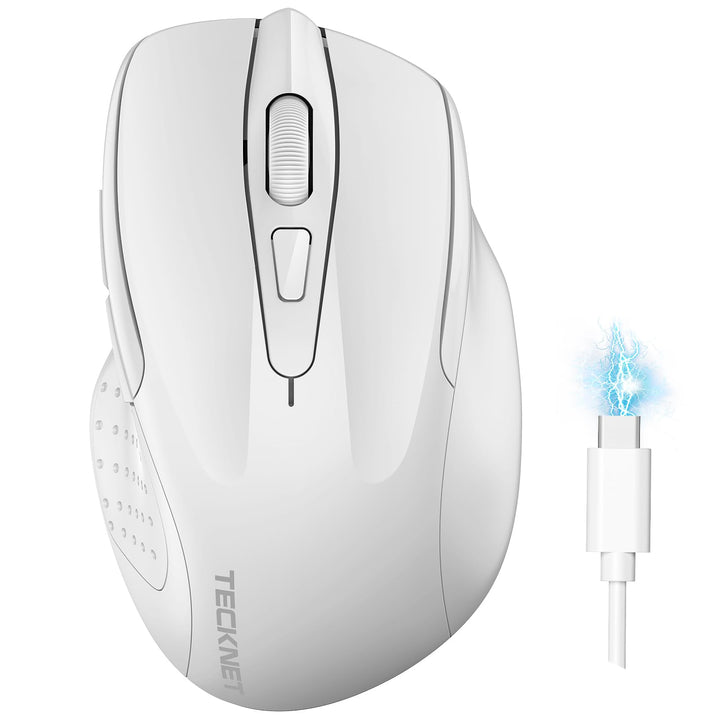 TECKNET Bluetooth Maus, Wiederaufladbare Maus Kabellos(DREI Modi: BT 5.0/3.0 + 2.4G), 4800 DPI, Ergo