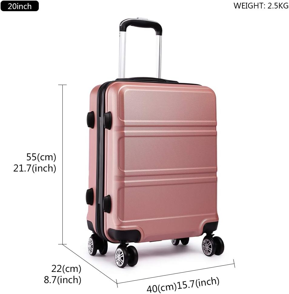 Kono ABS Kabinenkoffer, Hartschale, leicht, 55 cm, Handgepäck mit TSA-Schloss 38 l Rosegold, Rosegol
