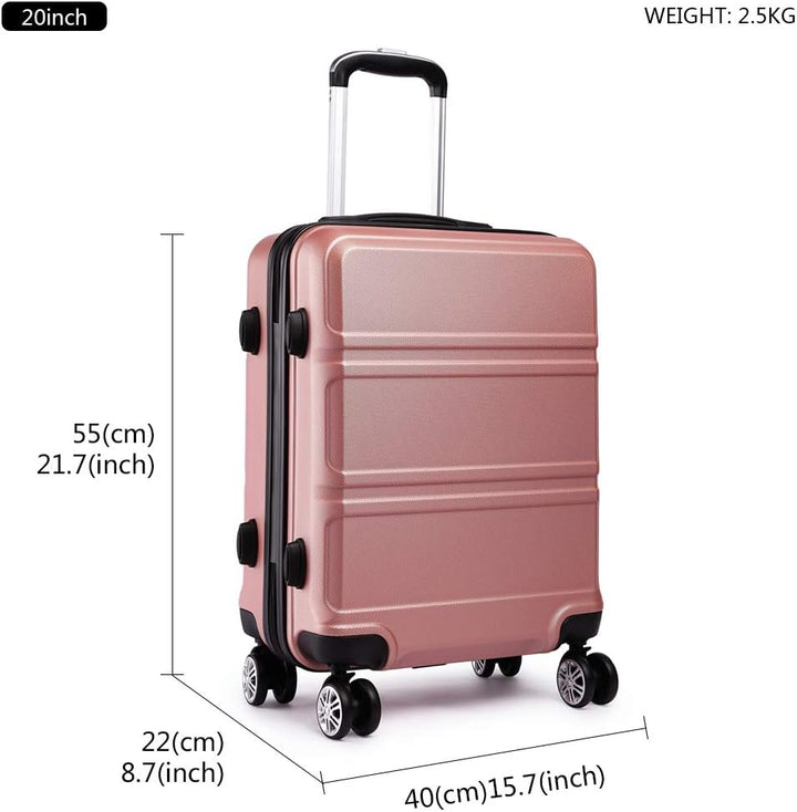 Kono ABS Kabinenkoffer, Hartschale, leicht, 55 cm, Handgepäck mit TSA-Schloss 38 l Rosegold, Rosegol