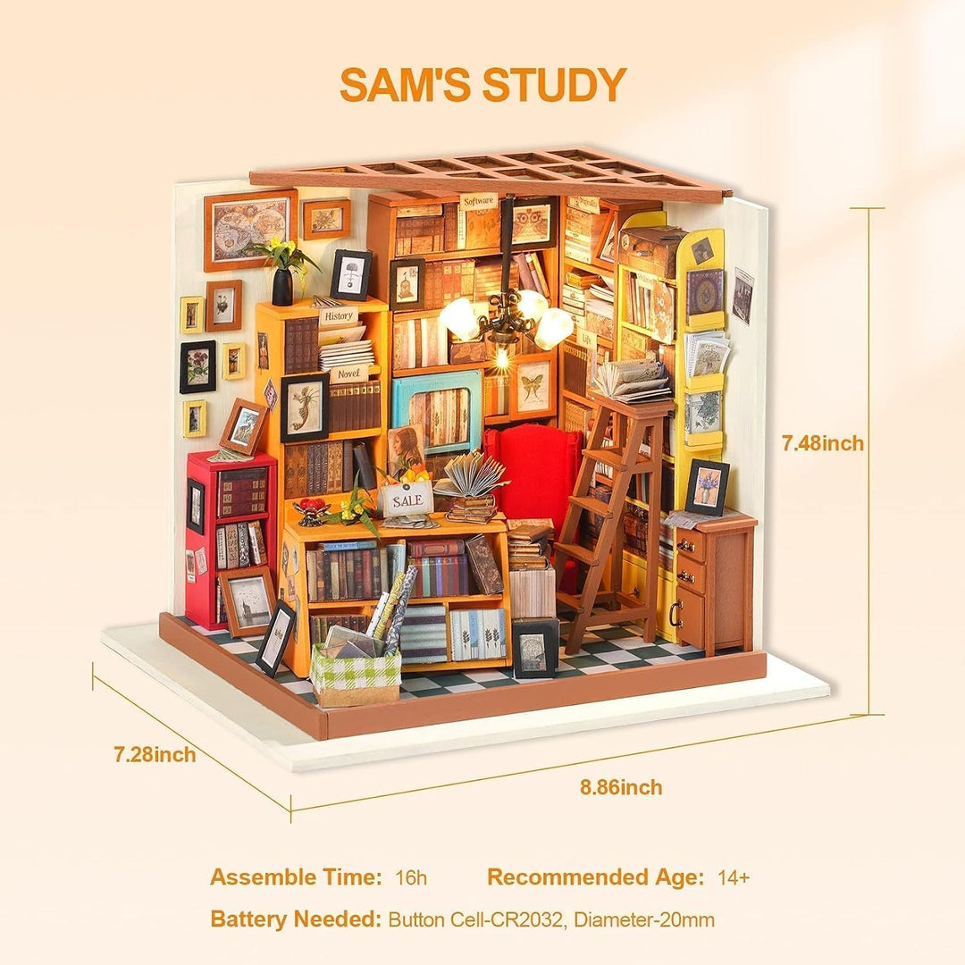 RoWood DIY Miniatur Haus Buchhandlung Puppenhaus mit Licht, DIY Mini Holz Haus Modell Set, Bastelset