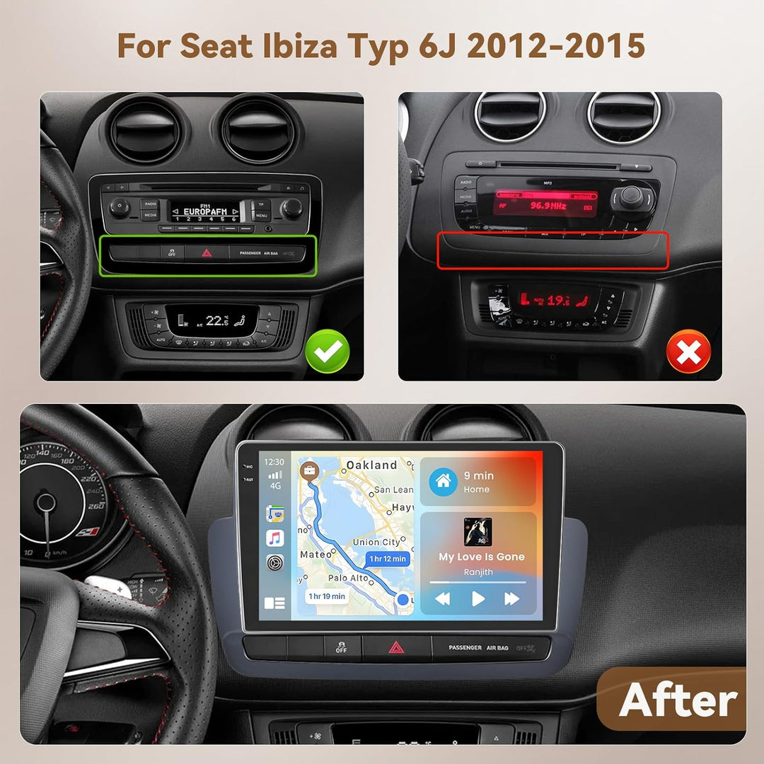 Hikity Android 15 4+64G Autoradio für Seat Ibiza Typ 6J 2012-2015 mit 9 Zoll Incell Touchscreen, Aut