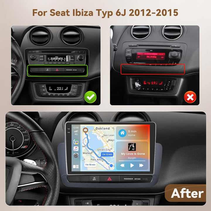 Hikity Android 15 4+64G Autoradio für Seat Ibiza Typ 6J 2012-2015 mit 9 Zoll Incell Touchscreen, Aut