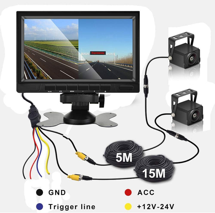 CAMECHO Rückfahrvideosystem mit Dual Rückfahrkamera,7 Zoll Monitor 2 Split-Bildschirm,Wasserdicht Na