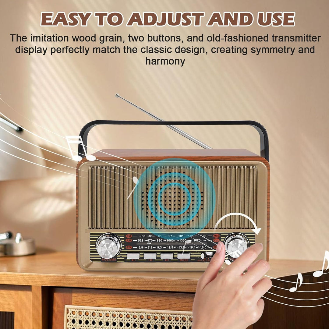 Retro Radio mit Bluetooth, Nostalgie Kofferradio Klein mit AM/FM/SW3, USB/TF/AUX, Wiederaufladbar, K
