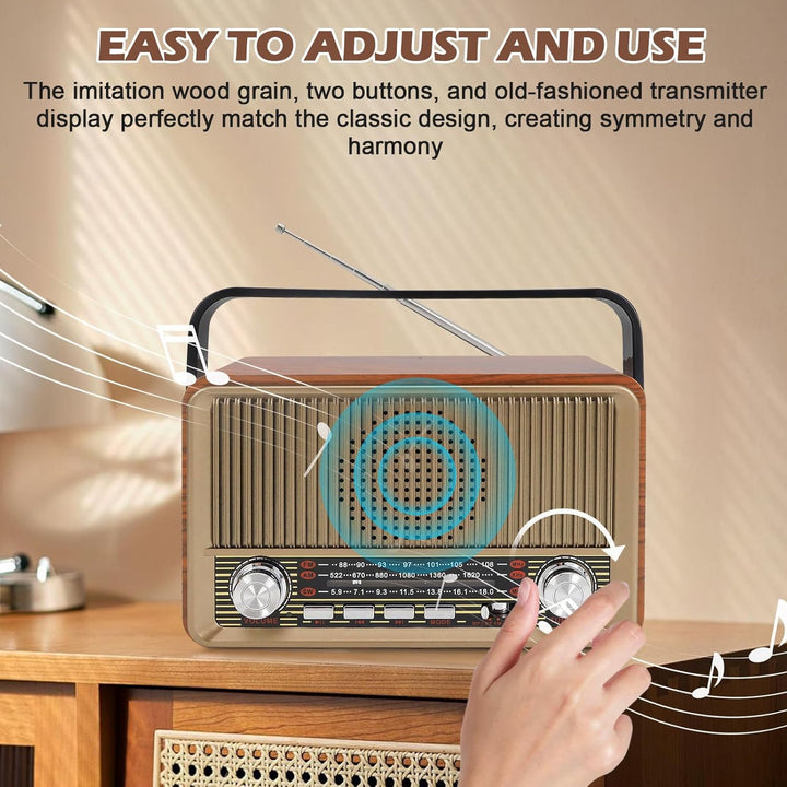 Retro Radio mit Bluetooth, Nostalgie Kofferradio Klein mit AM/FM/SW3, USB/TF/AUX, Wiederaufladbar, K